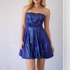 Sequin Hearts Navy Blue Sequin Party Dress Mini Size 7